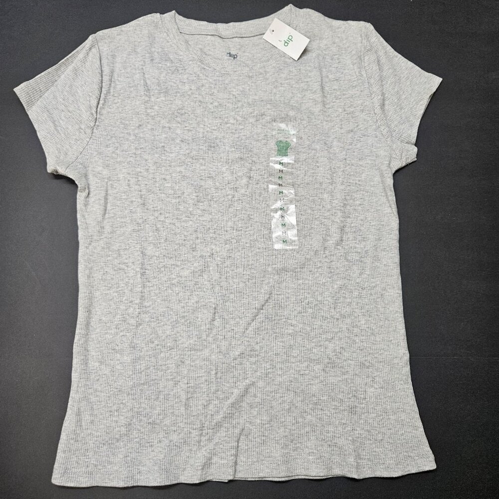 Dip Women's Tee Size M High Neck Short Sleeve Stretch Gray Speckled Cotton Blend
